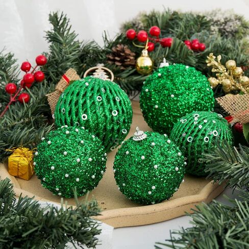 6pcs 3.94" Christmas Ball Ornaments Glitter Sequin Foam Ball Shatterproof Christmas Tree Decorations Xmas Hanging Balls Set for Wedding Party Holiday Decorations(Champagne Gold, 6pc-10cm) in Kuwait