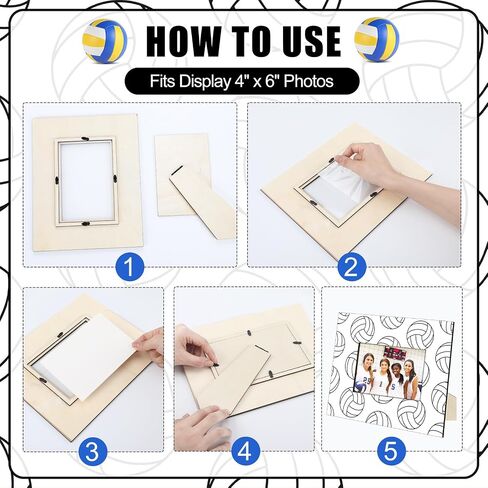 6 Pcs 8'' x 10'' Wooden Volleyball Picture Frame Sports Athletics Frames Team Photo Frame Bulk for Athlete Coach Team Sports Theme Party Gifts, Fits Display 4'' x 6'' Photos in Saudi Arabia