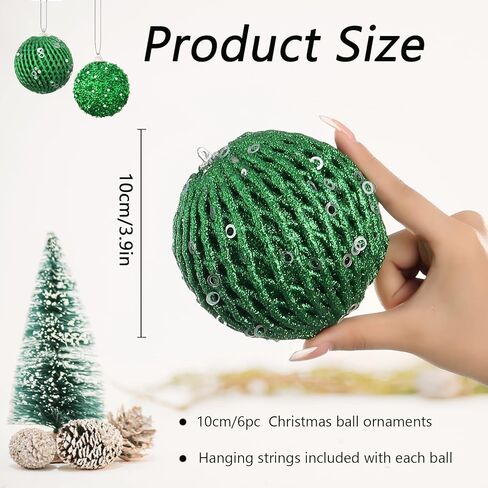 6pcs 3.94" Christmas Ball Ornaments Glitter Sequin Foam Ball Shatterproof Christmas Tree Decorations Xmas Hanging Balls Set for Wedding Party Holiday Decorations(Champagne Gold, 6pc-10cm) in Kuwait