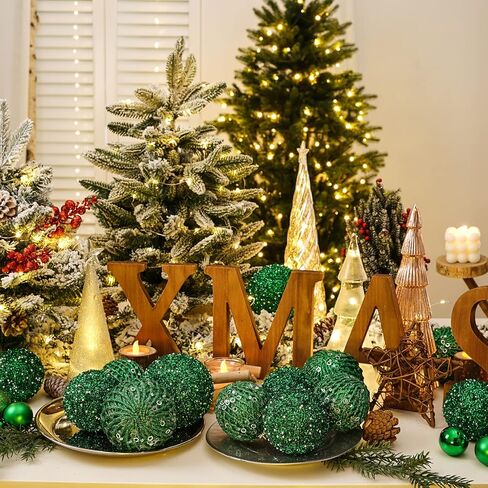6pcs 3.94" Christmas Ball Ornaments Glitter Sequin Foam Ball Shatterproof Christmas Tree Decorations Xmas Hanging Balls Set for Wedding Party Holiday Decorations(Champagne Gold, 6pc-10cm) in Kuwait