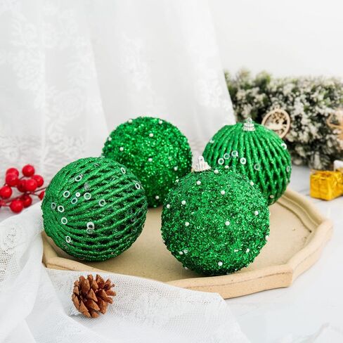 6pcs 3.94" Christmas Ball Ornaments Glitter Sequin Foam Ball Shatterproof Christmas Tree Decorations Xmas Hanging Balls Set for Wedding Party Holiday Decorations(Champagne Gold, 6pc-10cm) in Kuwait