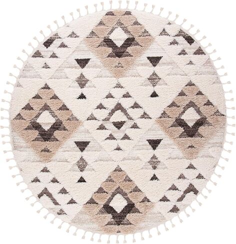 SAFAVIEH Moroccan Tassel Shag Collection Area Rug - 6'7" Round, Ivory & Brown, Boho Design, Non-Shedding & Easy Care, 2-inch Thick Ideal for High Traffic Areas in Living Room, Bedroom (MTS688A) in Saudi Arabia