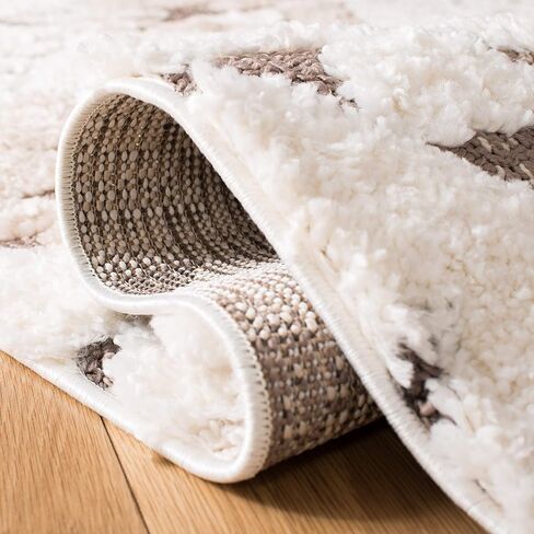 SAFAVIEH Moroccan Tassel Shag Collection Area Rug - 6'7" Round, Ivory & Brown, Boho Design, Non-Shedding & Easy Care, 2-inch Thick Ideal for High Traffic Areas in Living Room, Bedroom (MTS688A) in Saudi Arabia
