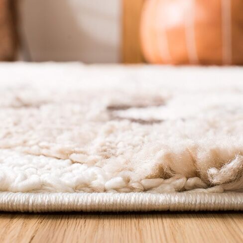 SAFAVIEH Moroccan Tassel Shag Collection Area Rug - 6'7" Round, Ivory & Brown, Boho Design, Non-Shedding & Easy Care, 2-inch Thick Ideal for High Traffic Areas in Living Room, Bedroom (MTS688A) in Saudi Arabia