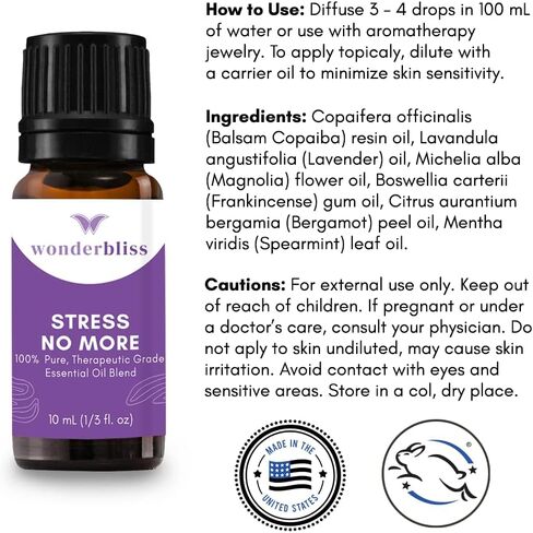 Stress NO More Stress Relief Essential Oil Blend for Diffuser - Calming, Improve Mood, Keep Focus - Aromatherapy Copaiba, Magnolia Flower (10ml) in Saudi Arabia