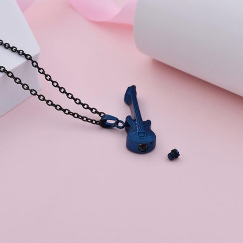 Guitar Cremation Urn Pendant Necklace Rocker Musican Keepsake Jewelry Gift Guitar Shape Cremation Ash Urn Pendant Necklace for Unisex in Saudi Arabia