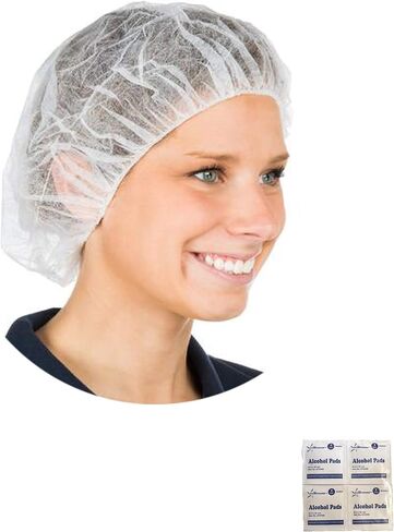 100 pcs- EZ-5 Disposable Bouffant Caps, Spun-Bounded Poly, Hair Head Cover Net, Non-Woven, Medical, Labs, Nurse, Tattoo, Food Service, Hospital-(21 INCH, WHITE) in Saudi Arabia