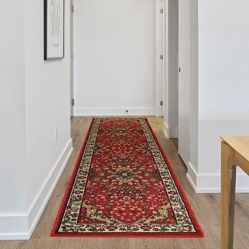 Oriental Dark Red Runner Rug Isfahan Medallion Traditional Dark Red Rug Runners Slip Resistant Rubber Back 2x7 Hallway Rug Runners in Saudi Arabia