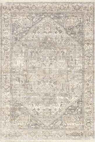 nuLOOM Harriet Vintage Medallion Fringe Area Rug - 8x10 Area Rug Traditional Neutral/Beige Rugs for Living Room Bedroom Dining Room Kitchen in Saudi Arabia