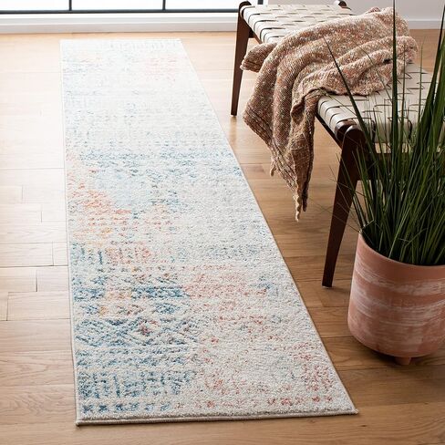SAFAVIEH Tulum Collection Runner Rug - 2' x 8', Ivory & Terracotta, Moroccan Boho Distressed Design, Non-Shedding & Easy Care, Ideal for High Traffic Areas in Living Room, Bedroom (TUL263A) in Saudi Arabia