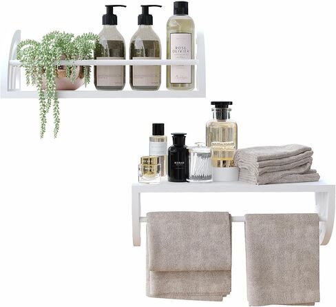 2 Sets of Floating Shelves with Towel Bar, Rustic Floating Shelves, Decorative Shelves，Hanging Shelves for Wall，Storage Shelf for Bathroom, Kitchen, Office, Living Room&Bedroom(White) in Saudi Arabia