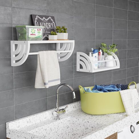 2 Sets of Floating Shelves with Towel Bar, Rustic Floating Shelves, Decorative Shelves，Hanging Shelves for Wall，Storage Shelf for Bathroom, Kitchen, Office, Living Room&Bedroom(White) in Saudi Arabia