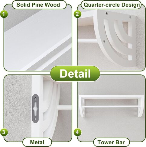2 Sets of Floating Shelves with Towel Bar, Rustic Floating Shelves, Decorative Shelves，Hanging Shelves for Wall，Storage Shelf for Bathroom, Kitchen, Office, Living Room&Bedroom(White) in Saudi Arabia