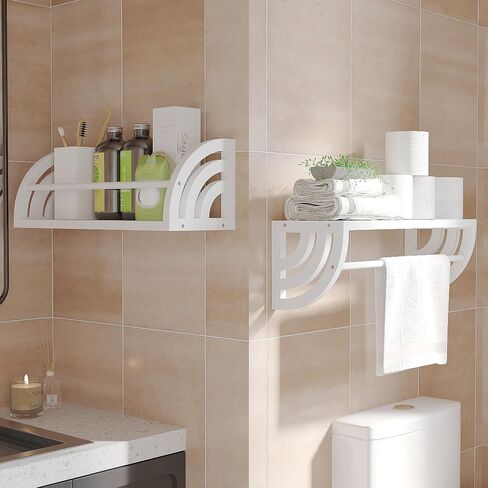 2 Sets of Floating Shelves with Towel Bar, Rustic Floating Shelves, Decorative Shelves，Hanging Shelves for Wall，Storage Shelf for Bathroom, Kitchen, Office, Living Room&Bedroom(White) in Saudi Arabia