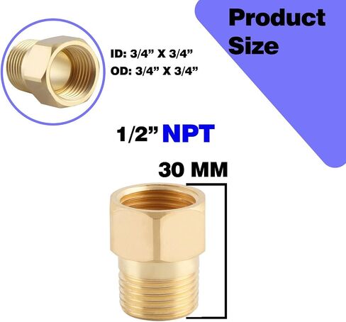 1/2" NPT Male to 1/2" NPT Female Brass Pipe Fitting Adapter, 1/2 Inch Male to 1/2 Inch Female Pipe Fitting Adapter, 1/2'' NPT Brass Pipe Extension Fittings, Pack of 4 in Kuwait