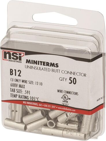 NSI B12 Uninsulated Butt Connector, 12-10 Wire Size, 0.591" Length in Saudi Arabia