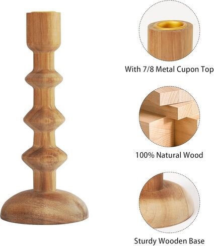 حوامل شموع خشبية - عبوة من 3 حامل شموع على شكل عمود خشبي لبيت المزرعة، حامل شموع ريفي، حامل شموع على شكل عمود تقليدي لطاولة الطعام المركزية، يناسب شمعة مستدقة مقاس 7/8 بوصة in Kuwait