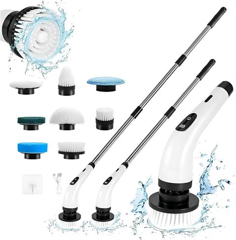Electric Spin Scrubber, Electric Spin Cordless Shower Cleaning Brush, with Adjustable Extension Arm, 2 Speed 8 Replaceable Cleaning Heads, Power Spin Scrubbers for Cleaning Bathroom, Floor, Car in Saudi Arabia