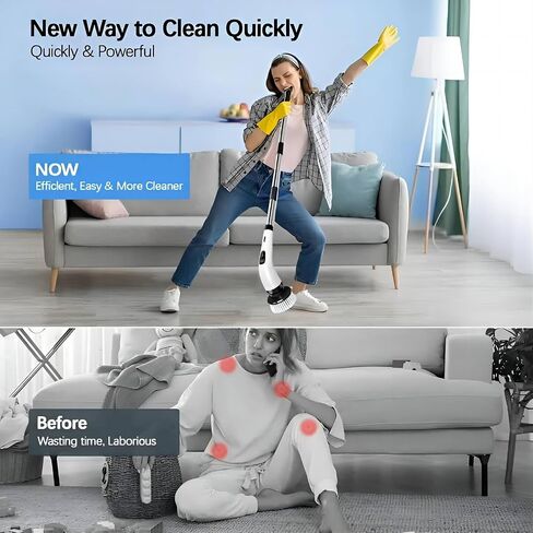 Electric Spin Scrubber, Electric Spin Cordless Shower Cleaning Brush, with Adjustable Extension Arm, 2 Speed 8 Replaceable Cleaning Heads, Power Spin Scrubbers for Cleaning Bathroom, Floor, Car in Saudi Arabia