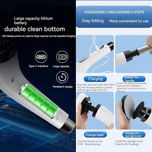 Electric Spin Scrubber, Electric Spin Cordless Shower Cleaning Brush, with Adjustable Extension Arm, 2 Speed 8 Replaceable Cleaning Heads, Power Spin Scrubbers for Cleaning Bathroom, Floor, Car in Saudi Arabia