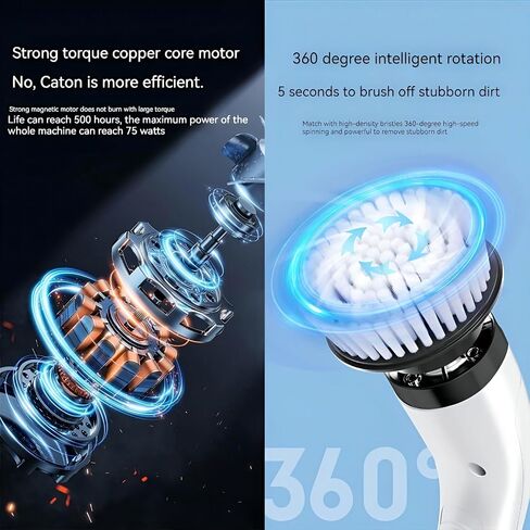 Electric Spin Scrubber, Electric Spin Cordless Shower Cleaning Brush, with Adjustable Extension Arm, 2 Speed 8 Replaceable Cleaning Heads, Power Spin Scrubbers for Cleaning Bathroom, Floor, Car in Saudi Arabia