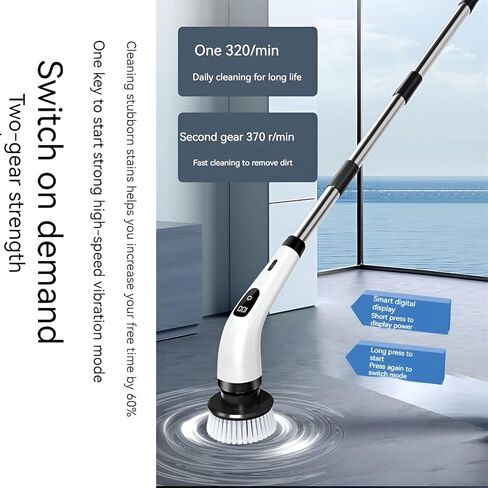 Electric Spin Scrubber, Electric Spin Cordless Shower Cleaning Brush, with Adjustable Extension Arm, 2 Speed 8 Replaceable Cleaning Heads, Power Spin Scrubbers for Cleaning Bathroom, Floor, Car in Saudi Arabia