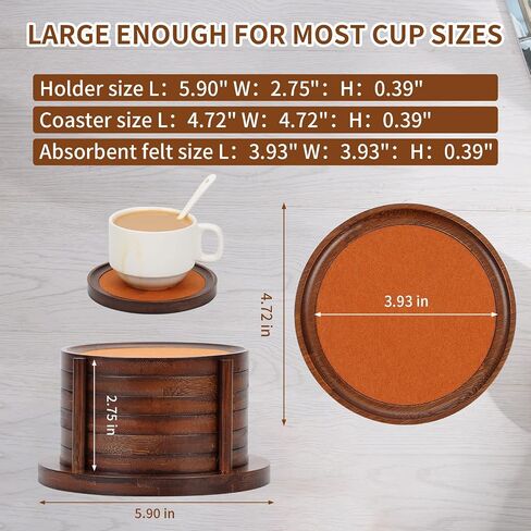 MinBoo Bamboo Coasters for Coffee Table Set of 6 Coasters for Drinks Absorbent with Holder Coffee Table Decor for Tabletop Protection Gifts for House Warming New Home & Wedding (Dark Brown 6Pcs) in Saudi Arabia
