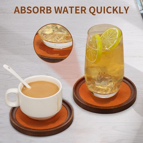 MinBoo Bamboo Coasters for Coffee Table Set of 6 Coasters for Drinks Absorbent with Holder Coffee Table Decor for Tabletop Protection Gifts for House Warming New Home & Wedding (Dark Brown 6Pcs) in Saudi Arabia