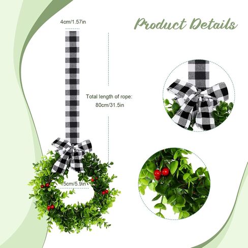 Christmas Wreaths with Ribbon for Kitchen Cabinets, Windows, Doors, Walls - Set of 6 Small Artificial Greenery Decorations in Saudi Arabia