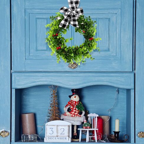 Christmas Wreaths with Ribbon for Kitchen Cabinets, Windows, Doors, Walls - Set of 6 Small Artificial Greenery Decorations in Saudi Arabia