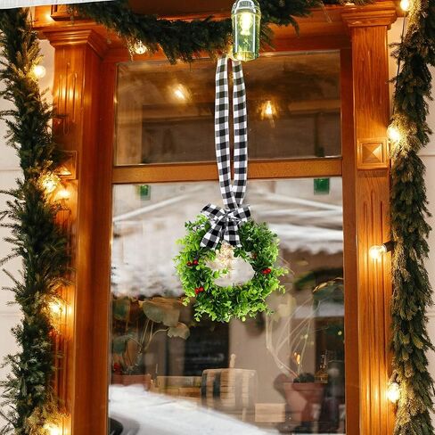 Christmas Wreaths with Ribbon for Kitchen Cabinets, Windows, Doors, Walls - Set of 6 Small Artificial Greenery Decorations in Saudi Arabia
