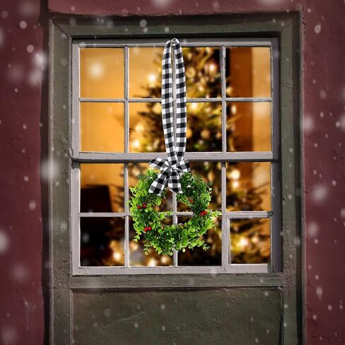 Christmas Wreaths with Ribbon for Kitchen Cabinets, Windows, Doors, Walls - Set of 6 Small Artificial Greenery Decorations in Saudi Arabia