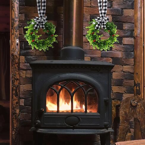 Christmas Wreaths with Ribbon for Kitchen Cabinets, Windows, Doors, Walls - Set of 6 Small Artificial Greenery Decorations in Saudi Arabia