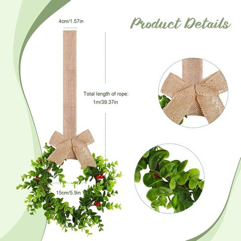 Christmas Wreaths with Ribbon for Kitchen Cabinets, Windows, Doors, Walls - Set of 6 Small Artificial Greenery Decorations in Saudi Arabia