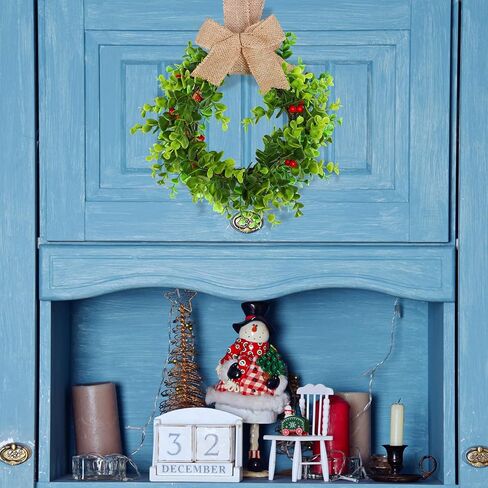 Christmas Wreaths with Ribbon for Kitchen Cabinets, Windows, Doors, Walls - Set of 6 Small Artificial Greenery Decorations in Saudi Arabia