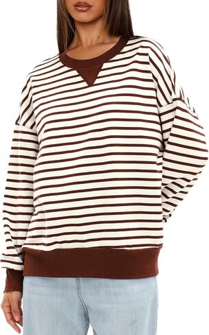 Darong Women Oversized Striped Color Block Long Sleeve Crew Neck Sweatshirt Casual Cotton Pullover Sweatshirts Fall Cloth in Saudi Arabia