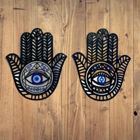 PORENEA Hand of Hamsa Wall Decor | Morrocan Decorations For Home | Evil Eye Wall Decor | Eclectic Hanging Ornament | Palmistry Hand Sculpture | Fatima Hand in Saudi Arabia