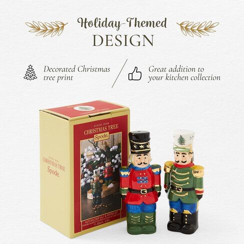 Spode Christmas Tree Collection Nutcracker Salt and Pepper Shaker Set, Green, Measures 4.5-Inches, Holiday Kitchen and Table Shaker, Festive Home Décor in Saudi Arabia