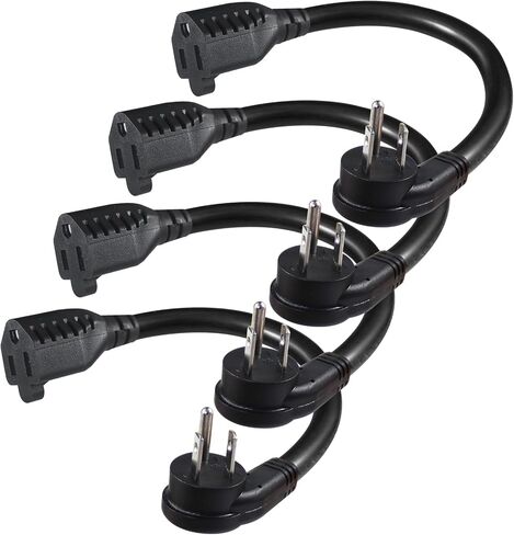 [3 PACK] Flat Plug Short Power Extension Cord - 6inch Black Low Profile Flat Head 3 Prong Grounded Indoor Extension Cord,16AWG 13amp Household Appliance Electrical Extension Cord with Flat Wall Plug in Kuwait