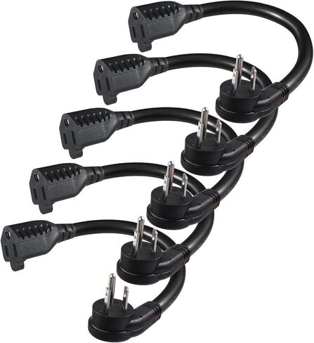 [3 PACK] Flat Plug Short Power Extension Cord - 6inch Black Low Profile Flat Head 3 Prong Grounded Indoor Extension Cord,16AWG 13amp Household Appliance Electrical Extension Cord with Flat Wall Plug in Kuwait
