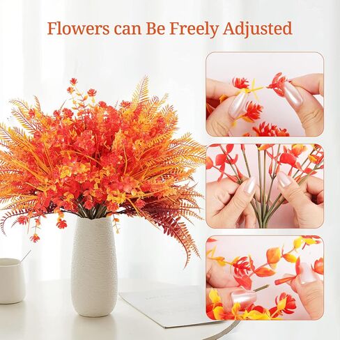 16 Bundles Artificial Fall Flowers Decor Fake Mums Outdoor Faux Flowers UV Resistant Artificial Autumn Flowers & Greenery Plants Shrubs Mums Fern Eucalyptus for Home Porch Table Decor in Saudi Arabia