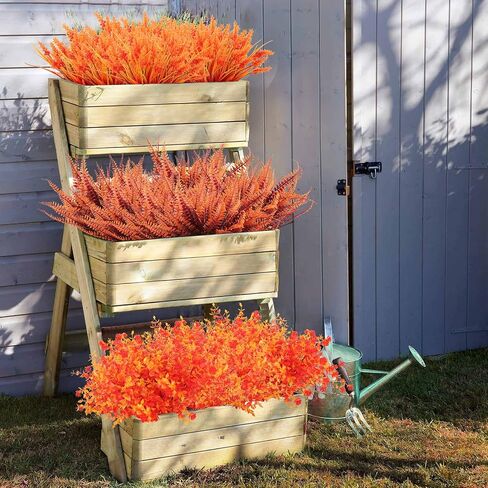 16 Bundles Artificial Fall Flowers Decor Fake Mums Outdoor Faux Flowers UV Resistant Artificial Autumn Flowers & Greenery Plants Shrubs Mums Fern Eucalyptus for Home Porch Table Decor in Saudi Arabia
