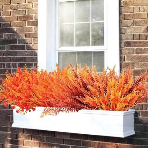 16 Bundles Artificial Fall Flowers Decor Fake Mums Outdoor Faux Flowers UV Resistant Artificial Autumn Flowers & Greenery Plants Shrubs Mums Fern Eucalyptus for Home Porch Table Decor in Saudi Arabia