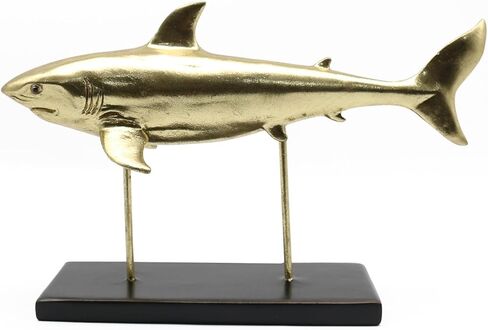 Lukitas Shark Statues and Sculptures Decor, Ocean Sea Animal Figurines, Modern Decoration for Office Living Room Porch, Choice for Shark Lovers, Resin (Gold) L12'' in Kuwait