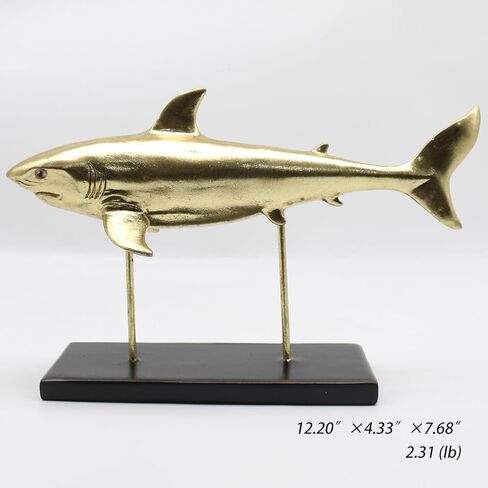 Lukitas Shark Statues and Sculptures Decor, Ocean Sea Animal Figurines, Modern Decoration for Office Living Room Porch, Choice for Shark Lovers, Resin (Gold) L12'' in Kuwait