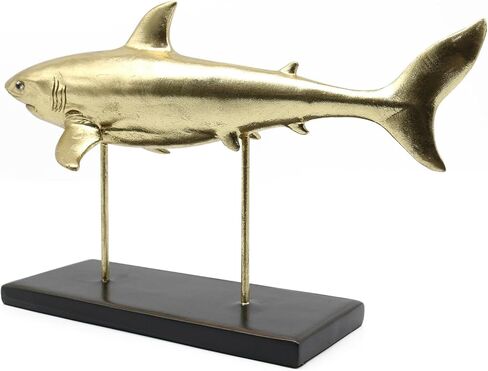 Lukitas Shark Statues and Sculptures Decor, Ocean Sea Animal Figurines, Modern Decoration for Office Living Room Porch, Choice for Shark Lovers, Resin (Gold) L12'' in Kuwait