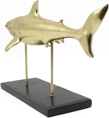 Lukitas Shark Statues and Sculptures Decor, Ocean Sea Animal Figurines, Modern Decoration for Office Living Room Porch, Choice for Shark Lovers, Resin (Gold) L12'' in Kuwait