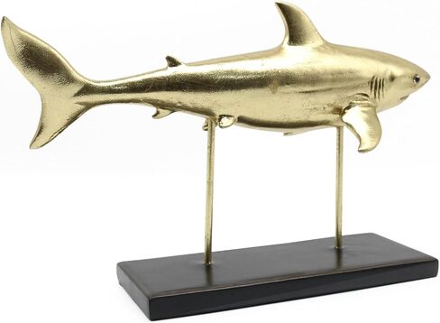 Lukitas Shark Statues and Sculptures Decor, Ocean Sea Animal Figurines, Modern Decoration for Office Living Room Porch, Choice for Shark Lovers, Resin (Gold) L12'' in Kuwait