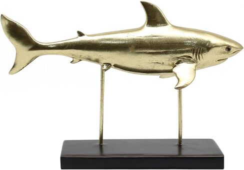 Lukitas Shark Statues and Sculptures Decor, Ocean Sea Animal Figurines, Modern Decoration for Office Living Room Porch, Choice for Shark Lovers, Resin (Gold) L12'' in Kuwait