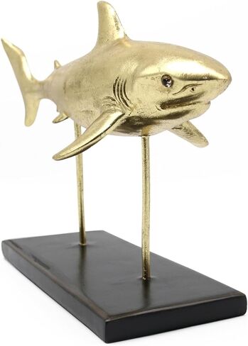 Lukitas Shark Statues and Sculptures Decor, Ocean Sea Animal Figurines, Modern Decoration for Office Living Room Porch, Choice for Shark Lovers, Resin (Gold) L12'' in Kuwait